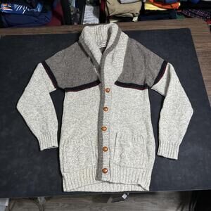 Vintage London Fog Outdoors Wool Sweater Cardigan Mens Small Shawl Collar USA